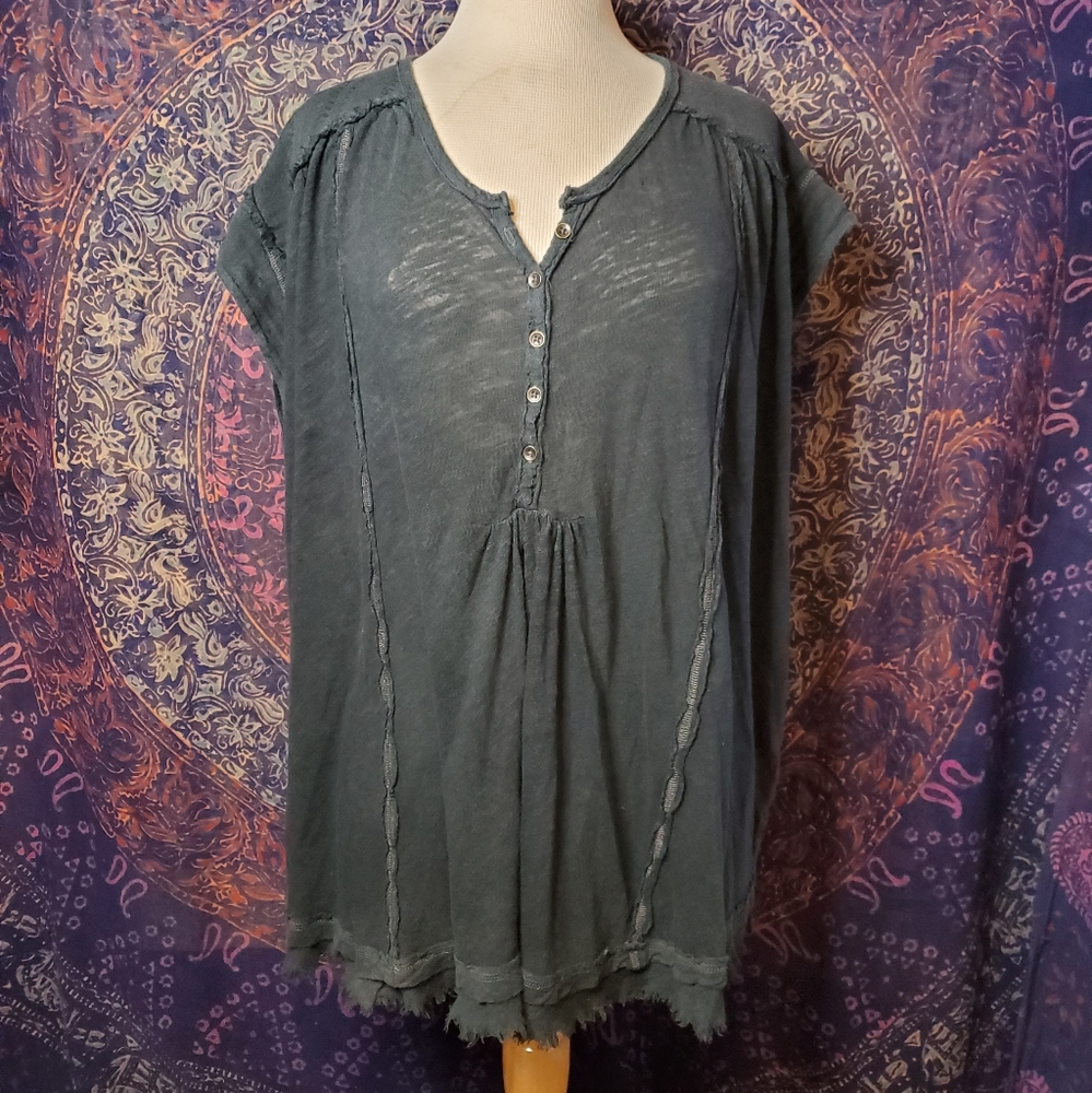 Free People Dark Gray Oversized Linen & Cotton Tunic Top Womens Size XS